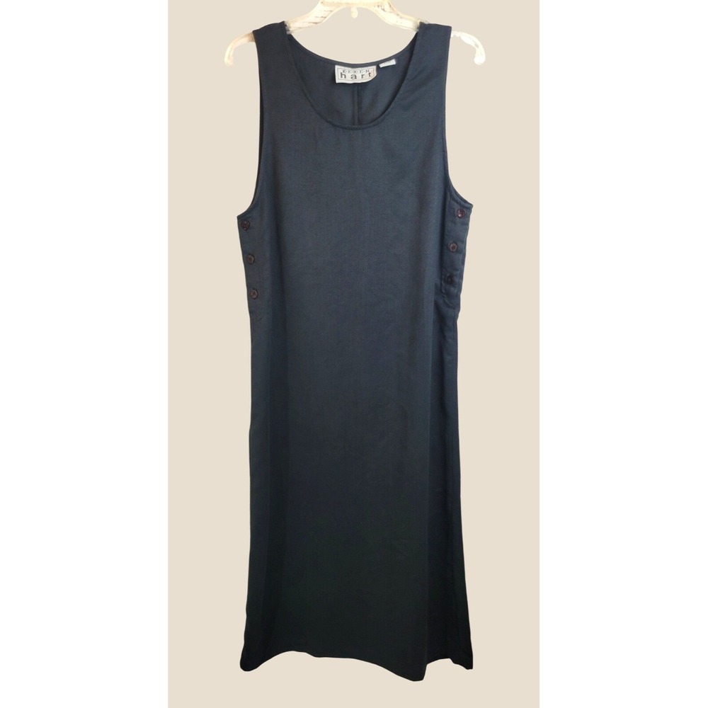 Keren Hart Jumper Dress Vtg 90s Minimalist Side Button Sleeveless Black Small